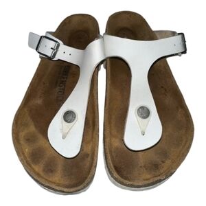 Birkenstock Gizeh Leather White Thong Sandals 37 6-6.5 Regular Width